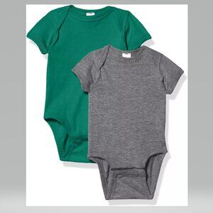 2 PACK NEWBORN Baby Boys' Fine Jersey Bodysuit 4424- GRANITE HEATHER/KELLY GREEN